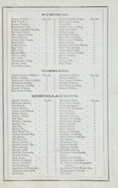 Menü von Mart Ackerman's Saloon in Toronto, 1856.