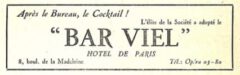 Anzeige der Bar Viel . Cocktails de Paris, 1929.