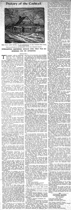 History of the Cocktail. Washington Post, 20. Dezember 1908, Seite 2.