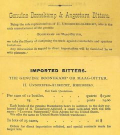 Werbung für Boonekamp von Underberg. Jerry Thomas, The Bar-Tender's Guide, 1876, Ausgabe von 1883.