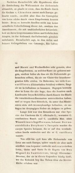 Sigmund Graf: Die Fieberrinden in botanischer, chemischer und pharmaceutischer Beziehung. 1824, Seite 13-14.
