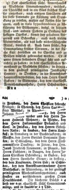 Gnädigstprivilegirtes Leipziger Intelligenz-Blatt. No. 25., 9. Juni 1770, Seite 243-244.