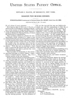 E. J. Hauck Shaker for mixing drinks. Patent vom 24. Juni 1884, Beschreibung.