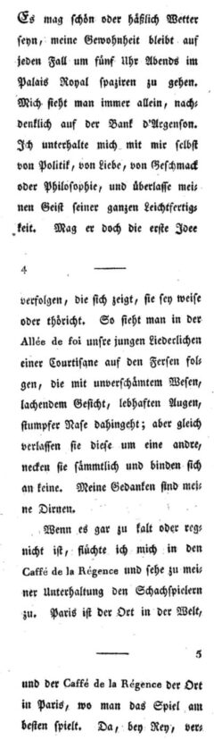 Rameau’s Neffe. Ein Dialog von Diderot. 1805, Seite 3-5.