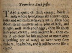 To make a Sack Posset. Hannah Wolley: The Cooks Guide. 1664, Seite 3.